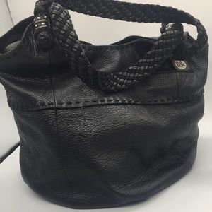Large SAK black leather bohemian bag (E)